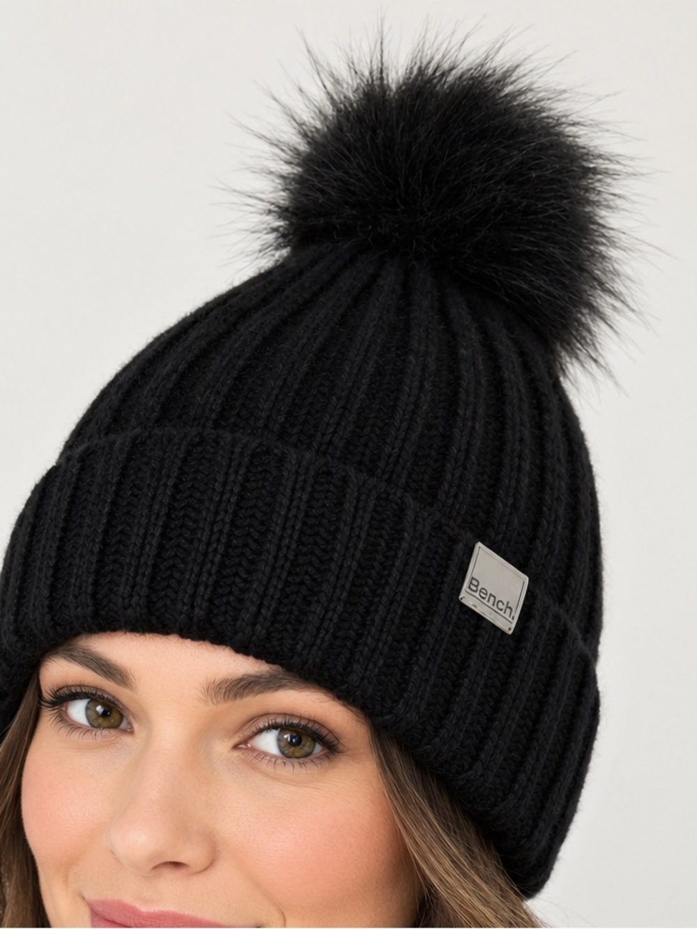 Bench Ribbed Hat with Faux Fur Pom